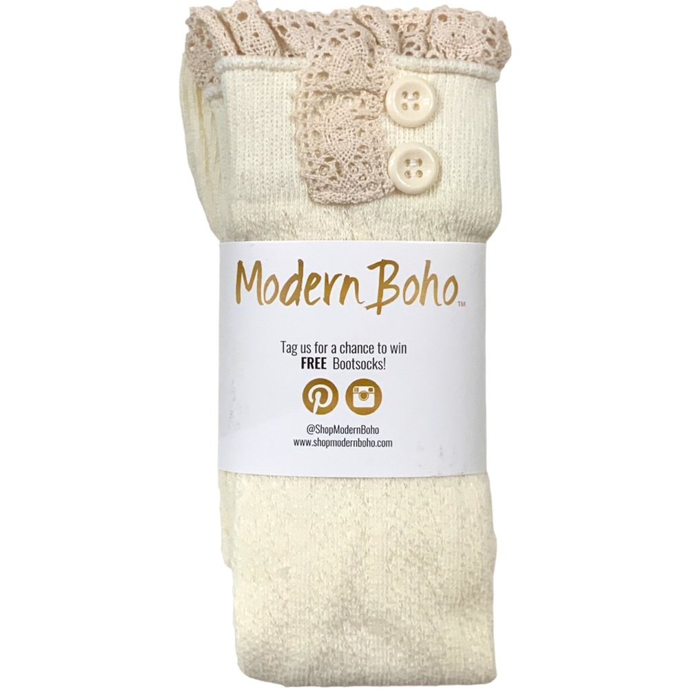 2/$20 NWT Button Boot Sock Pair with Lace Trim by Modern Boho - IVORY